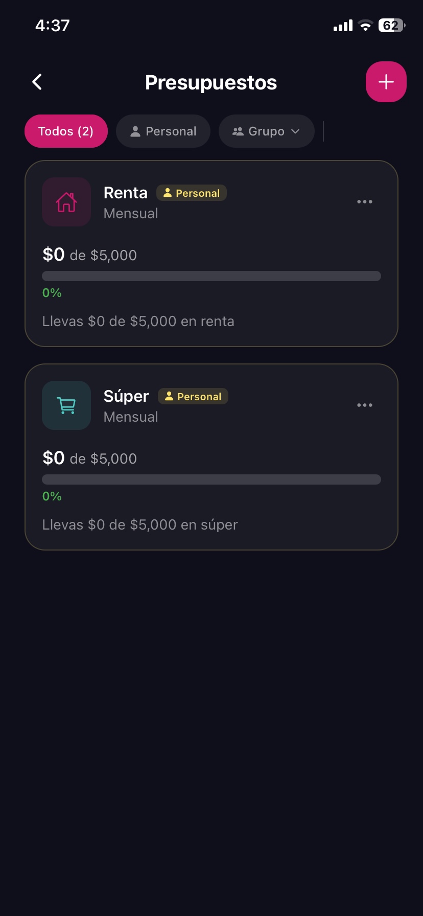 Control de presupuestos por categoria