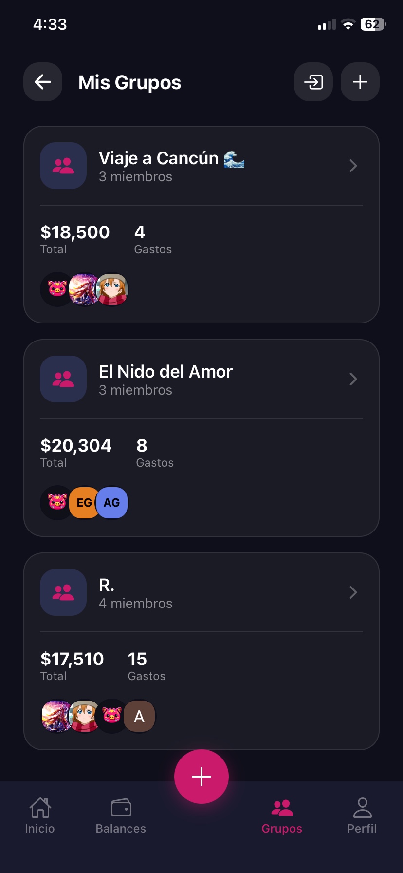 Grupos para dividir gastos