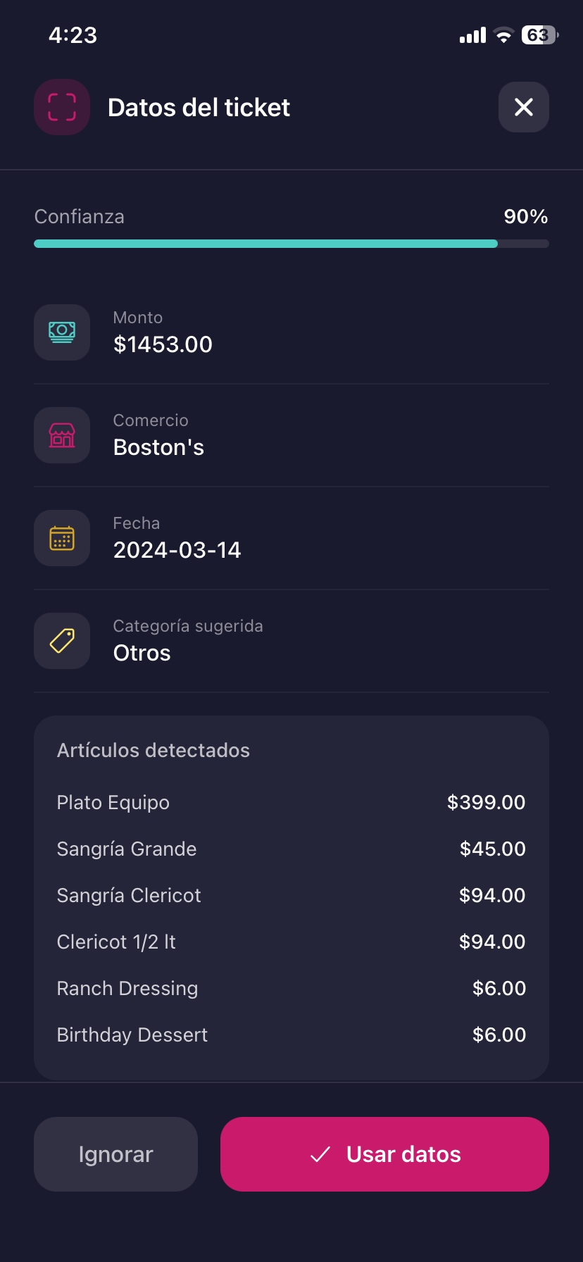 Escaneo de tickets con IA
